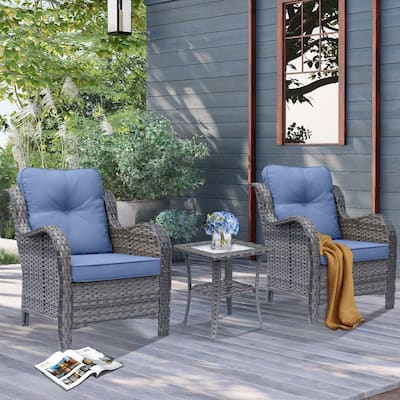 3 Piece High Back Wicker Rattan Outdoor Patio Furniture Chairs Set