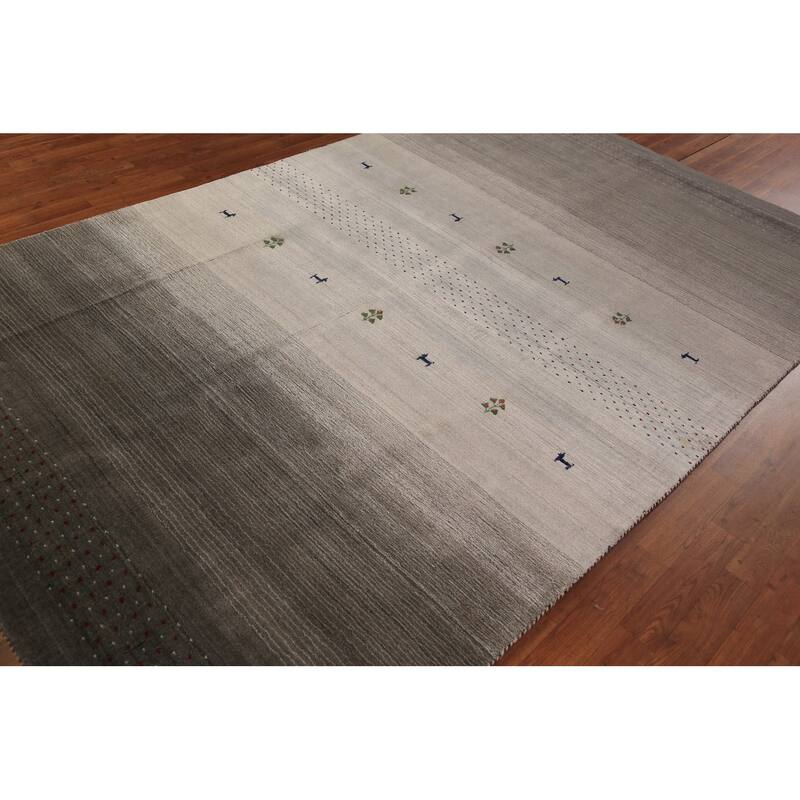 Striped Tribal Gabbeh Oriental Rug Hand-Knotted Beige Wool Carpet - 6'0" x 9'8"