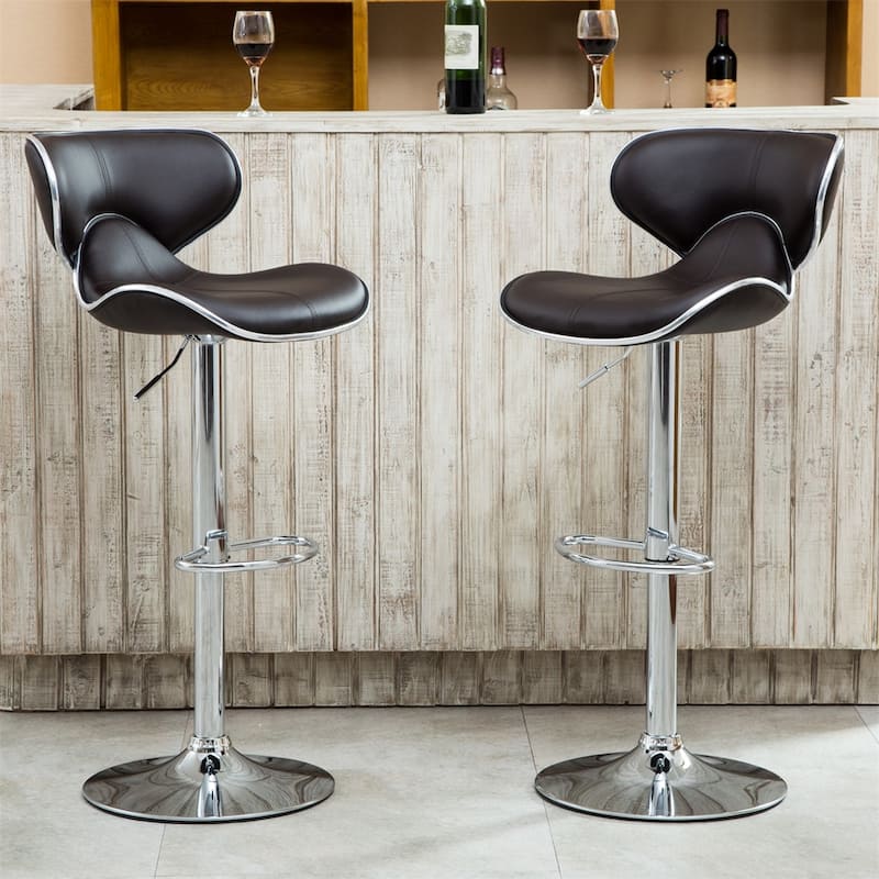 Upholstery Adjustable Swivel Barstool w/ Chrome Base (Set of 2) - Brown
