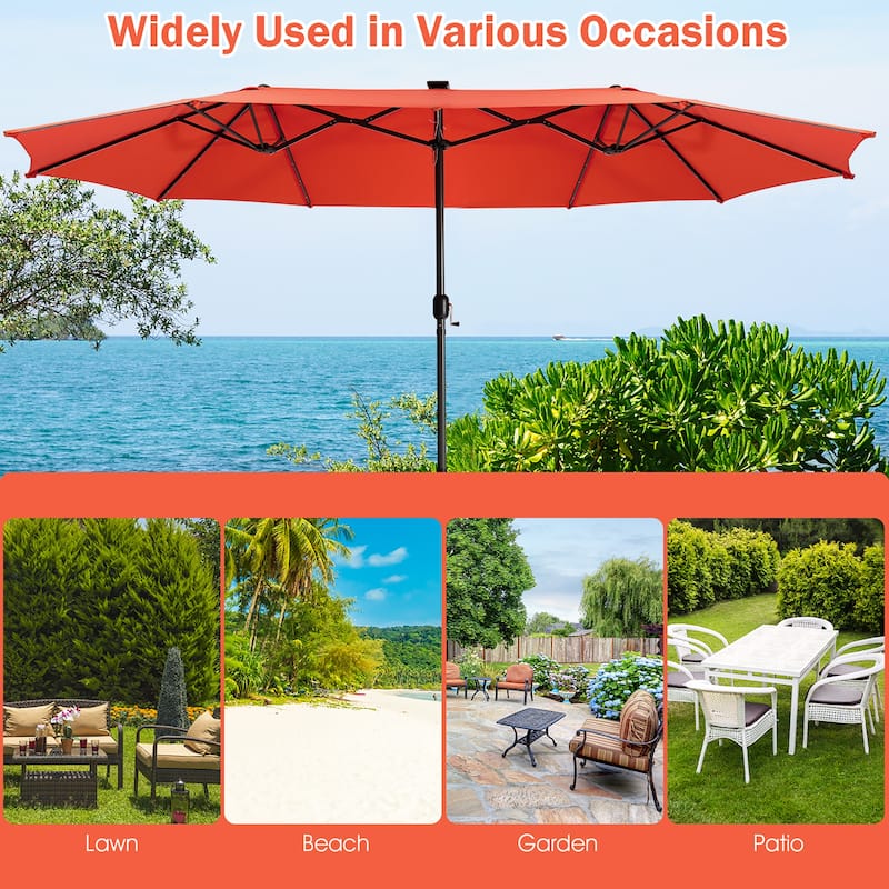 Gymax 15Ft Solar LED Patio Outdoor Double-Sided Umbrella w/ 48 Lights