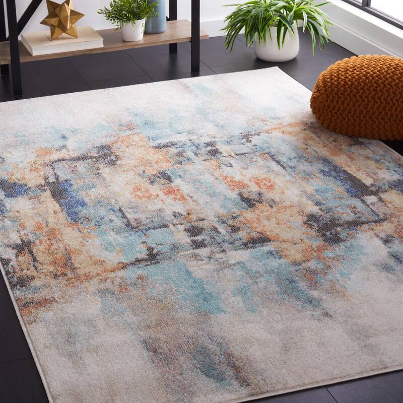 SAFAVIEH Phoenix Hermina Modern Abstract Rug - 5'5" x 7'7" - Aqua/Gold Rust