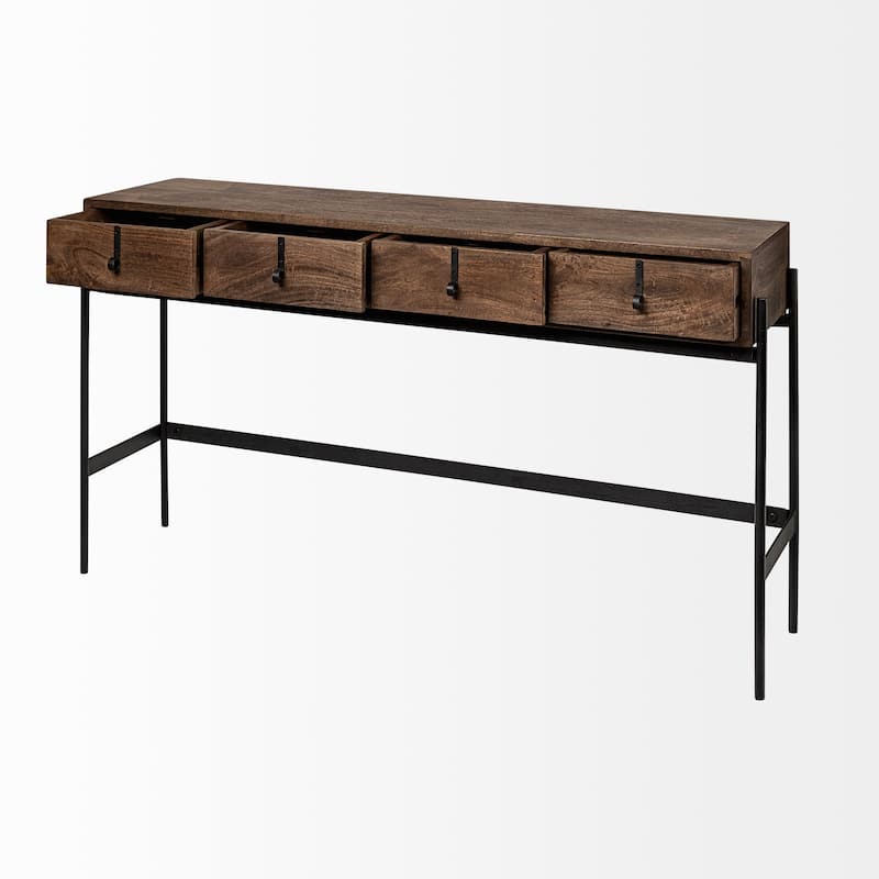 Glenn I Square Dark Brown Wood and Iron Black Frame Side Table