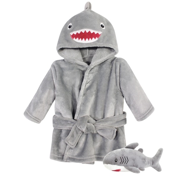 slide 1 of 1, Hudson Baby Infant Boy Plush Bathrobe and Toy Set, Shark, One Size - Shark - One Size One Size - Shark