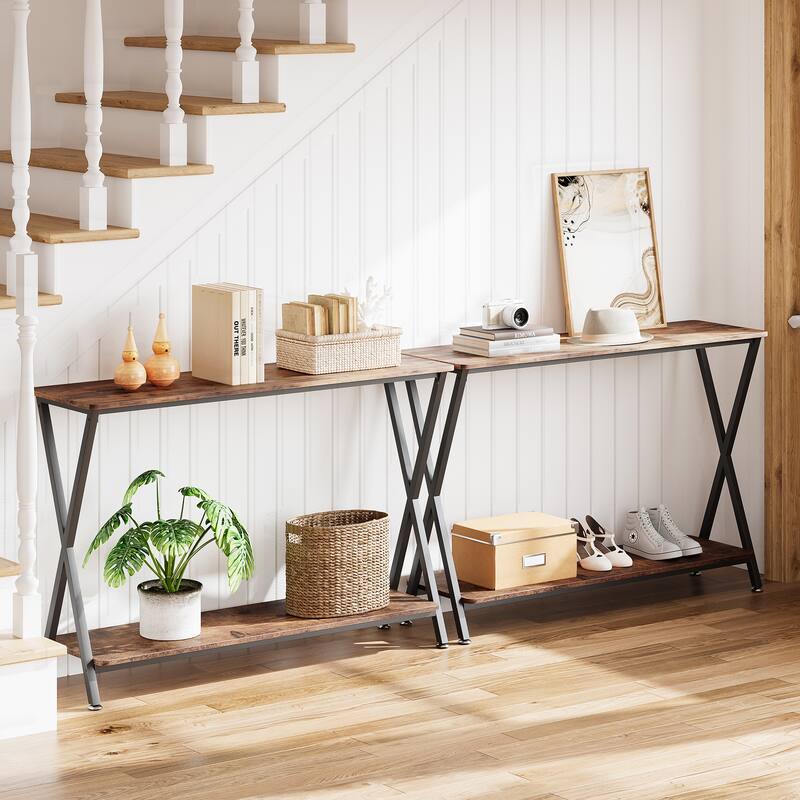 Sofa Tables Narrow Entryway Table with Storage Shelf and Metal Frame