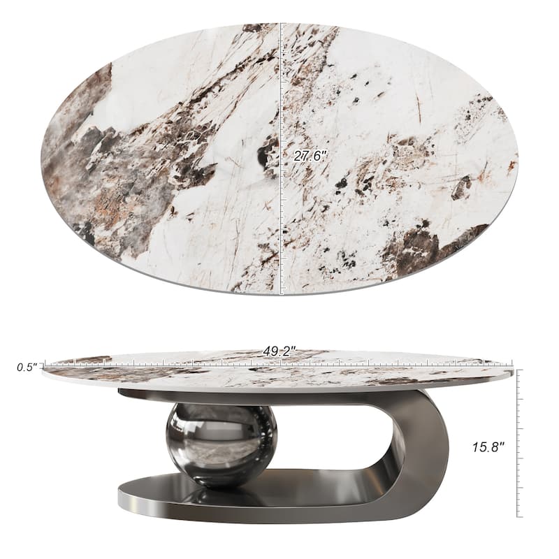 49.2 Inches Oval Faux Marble Coffee Table for Living Room