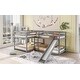 preview thumbnail 5 of 7, Gray Full and Twin Size L-Shaped Bunk Bed with Slide and Short Ladder, 134''L*79.5''W*50.7''H, 185LBS