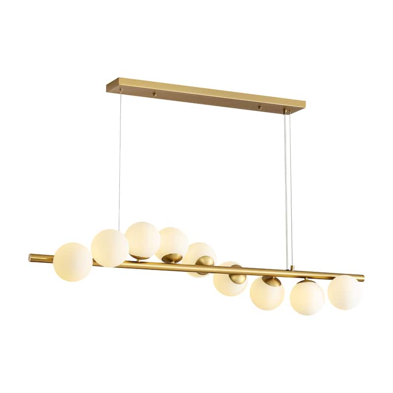 9-Light Modern Linear Cluster Frosted Glass Globe Chandelier in Gold Finish, Dining Room Light