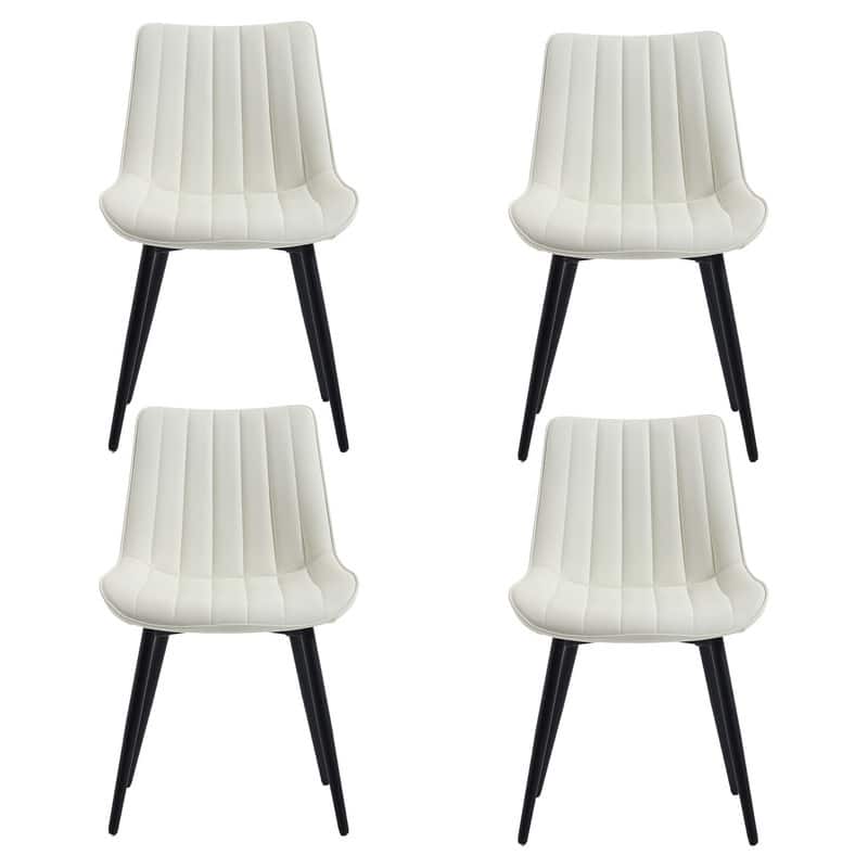 HOMEFUN PU Leather Upholstered Stripes Sturdy Metal Frame Dining Chairs(set of 4)