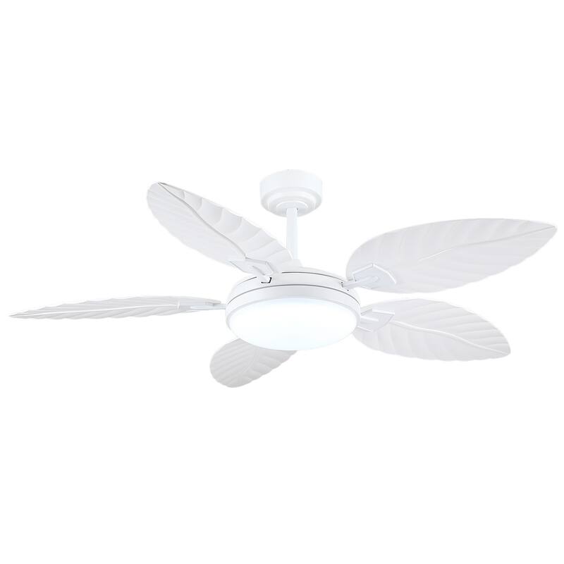 52" Outdoor Ceiling Fans with Lights APP and Remote Control Palm Leaf Blades Dimmiable LED - 52 Inches