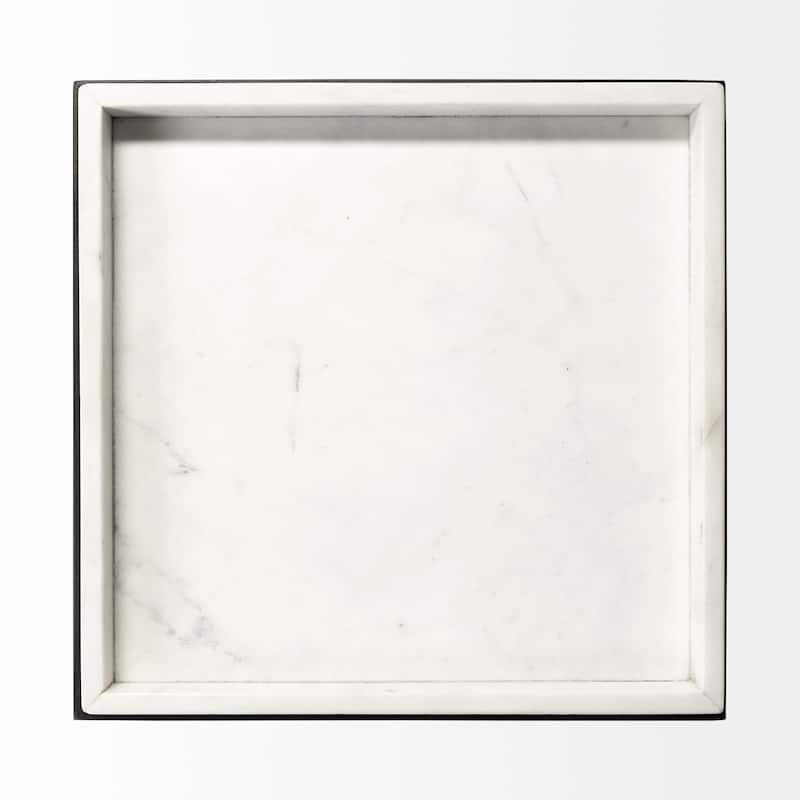 Nathan II White Marble Top with Black Metal Frame Side Table