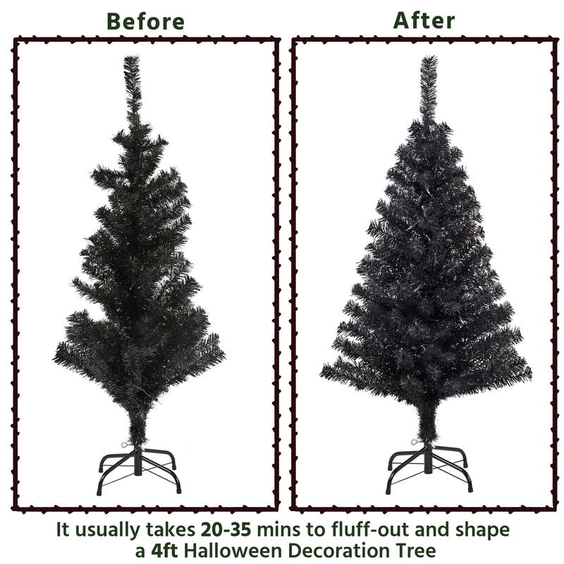 Yaheetech 4ft Pre-lit Black Tinsel Artificial Halloween Christmas Tree