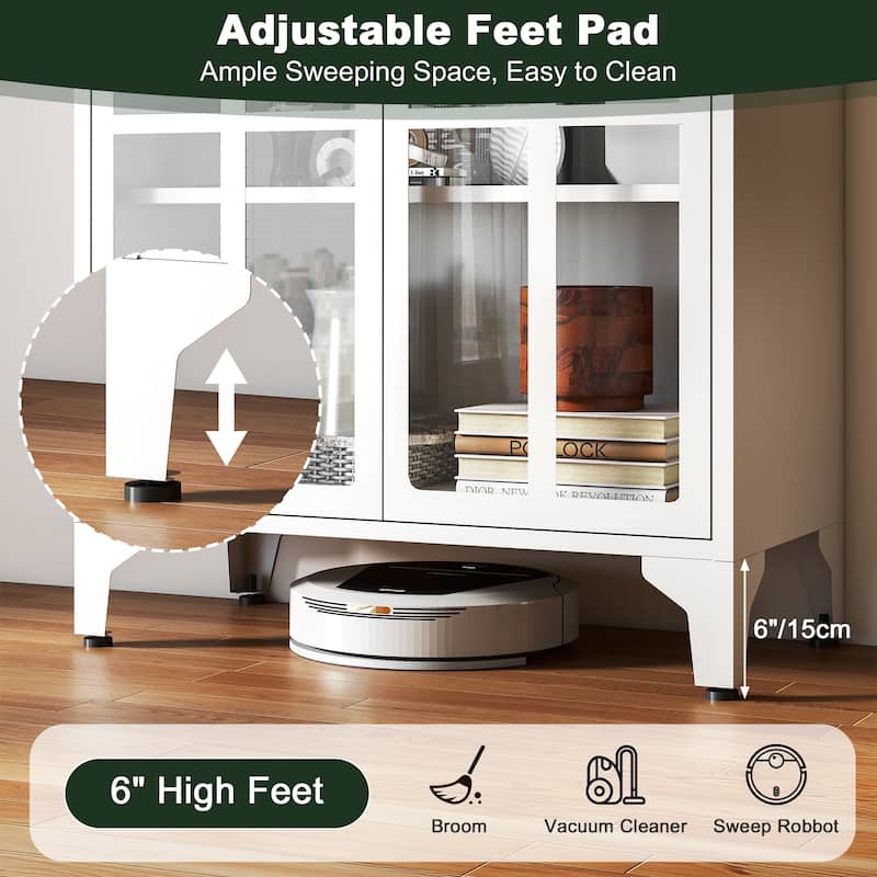 73.6-Inch Arched Metal Storage Display Cabinet with Glass Doors
