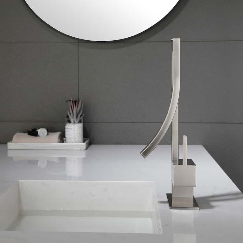 13.58"H Solid Brass Creative Design Bathroom Vessel Sink Faucet with Waterfall Spout