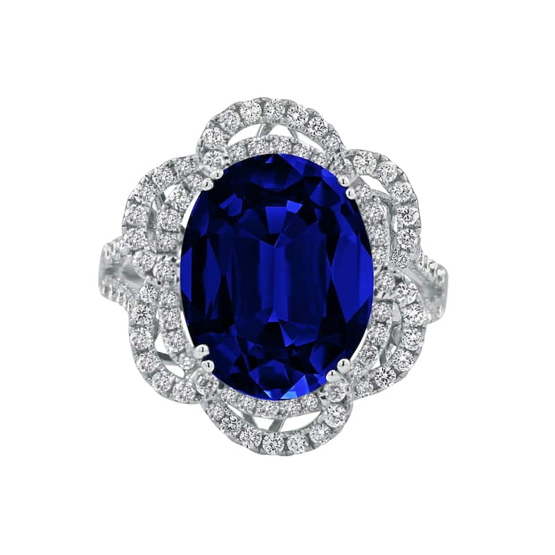 Auriya 18k Gold 8 1/2ct Oval Blue Sapphire Halo Diamond Engagement Ring 3/4ct TDW