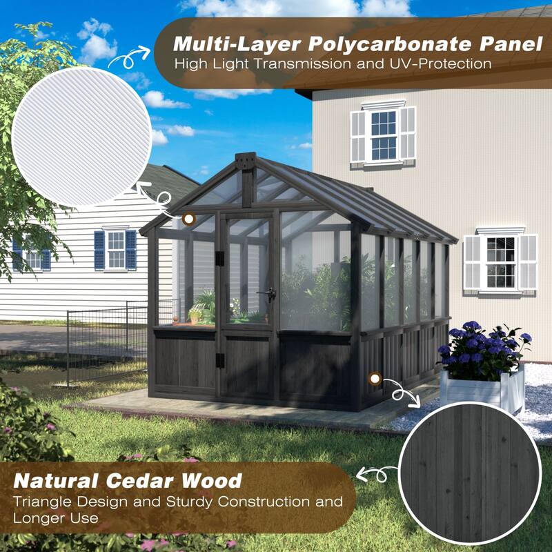 VEIKOUS Walk-in Wooden Greenhouse for Outside, Garden and Backyard, Black - 6'×10'