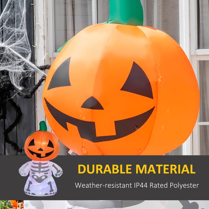 HOMCOM 6' Inflatable Pumpkin Headed Skeleton Halloween Decoration