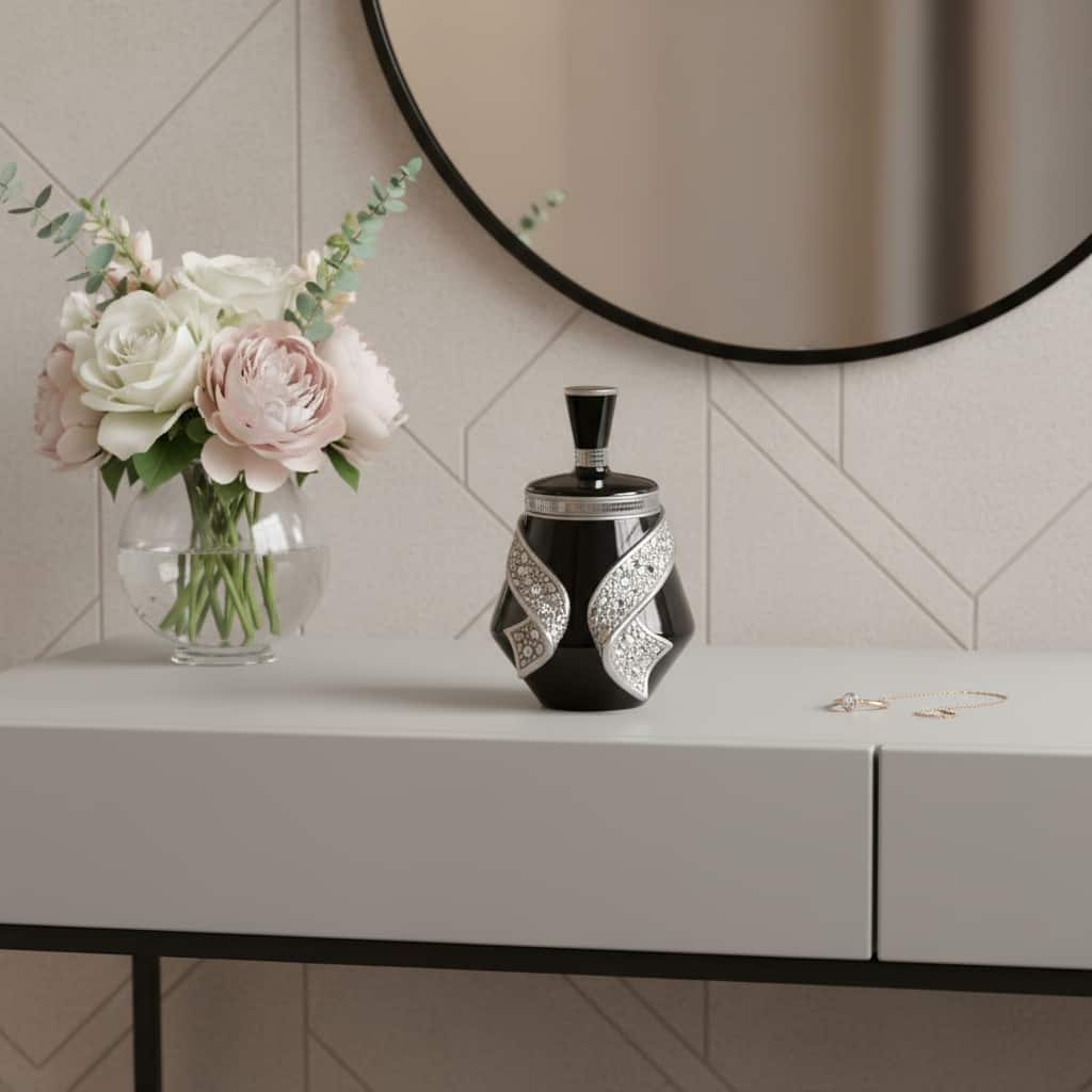 9" Black And Silver Resin Jewelry Box With Faux Crystals