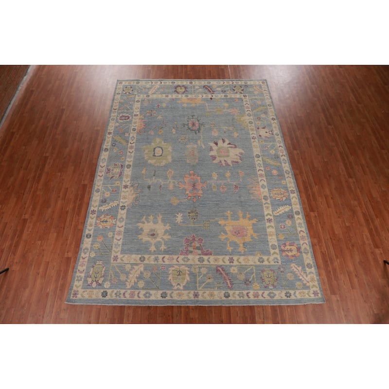 Hand Knotted Oriental 100% Wool Carpet Transitional All-Over Navy Blue & Blues Oushak Area Rug - 12' 2'' X 8' 9''