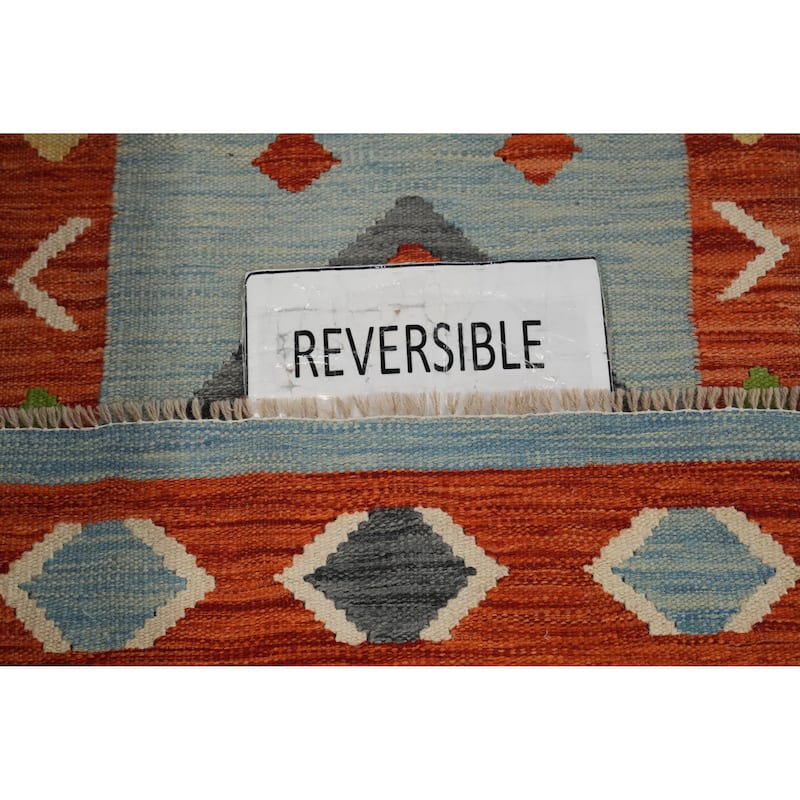 Hand Woven Oriental 100% Wool Carpet Southwestern Tribal Navy Blue & Blues Kilim Runner Rug - 8' 2'' X 2' 0''