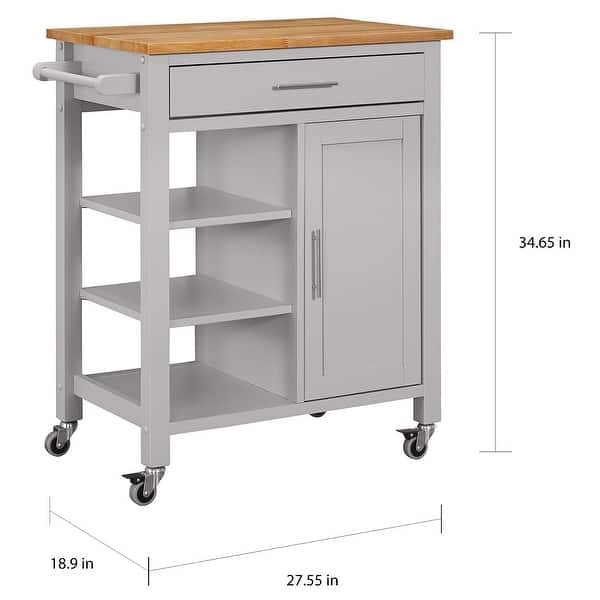 Porch & Den Scotsmeadow Solid Wood Kitchen Cart with Natural Wood Top ...