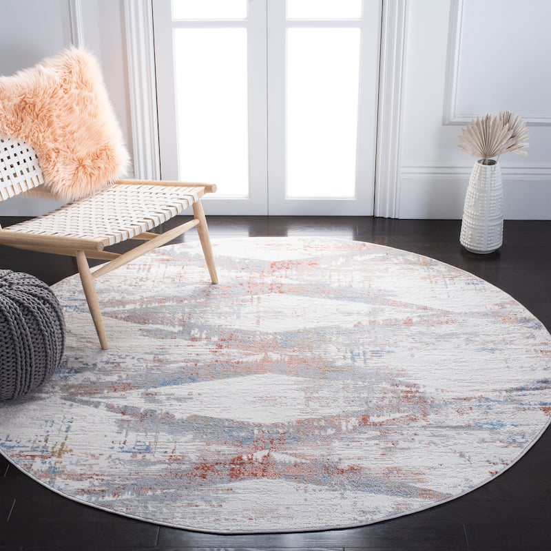 SAFAVIEH Amelia Argjentina Modern Diamond Distressed Rug - 6'7" Round - Ivory/Rust
