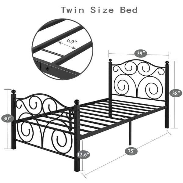 VECELO Kids Bed Set of 2 Twin Size Platform Bed Frame with Headboard