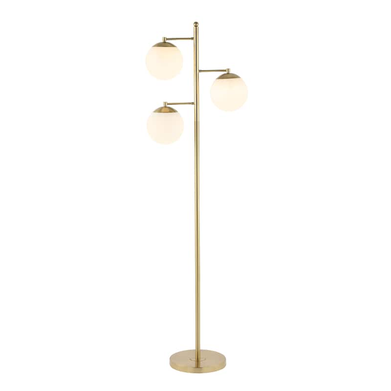 Nora 66" 3-Light Modern Vintage Iron LED Floor Lamp, Brass Gold/White by JONATHAN Y