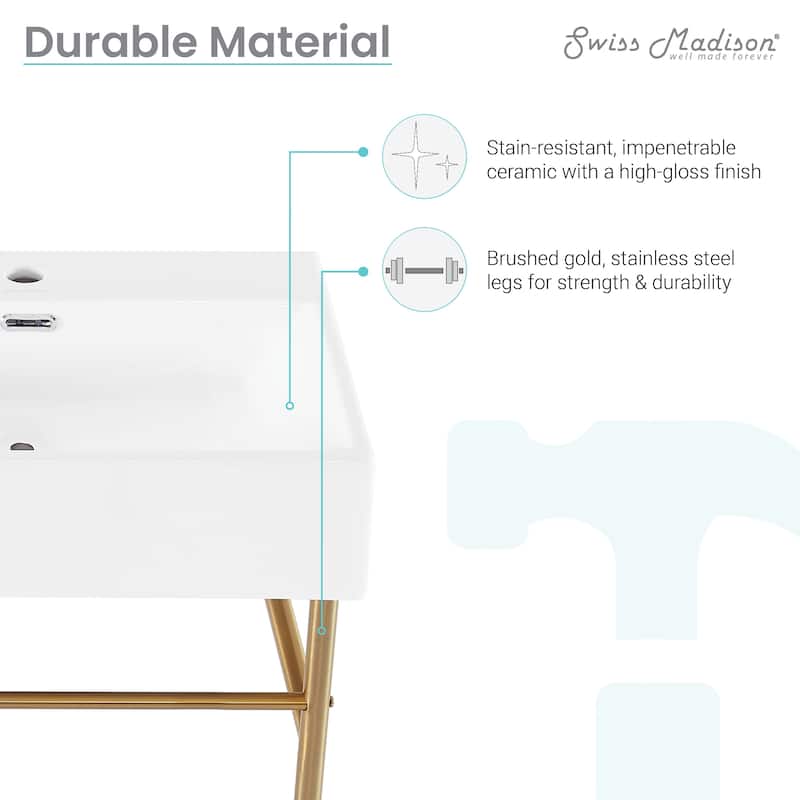 Claire Ceramic Console Sink White Basin Gold Legs