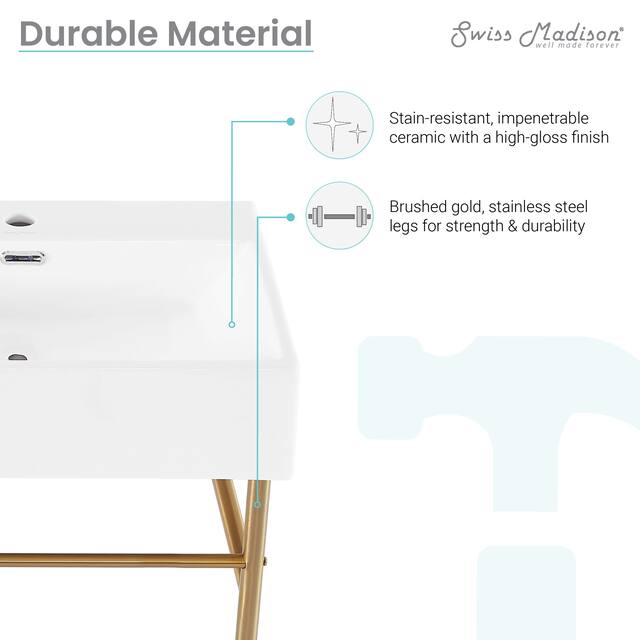 Claire Ceramic Console Sink White Basin Gold Legs