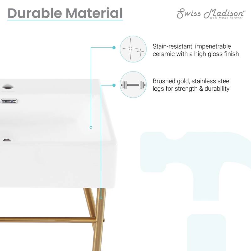 Claire Ceramic Console Sink White Basin Gold Legs