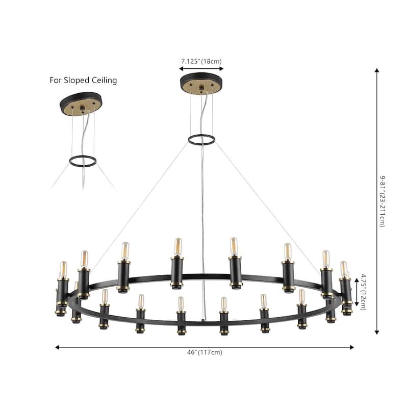 SAFAVIEH Lighting Odyle Modern Farmhouse 18-Light Adjustable Wagon Wheel Chandelier (LED Bulbs Included) - Black/Brass
