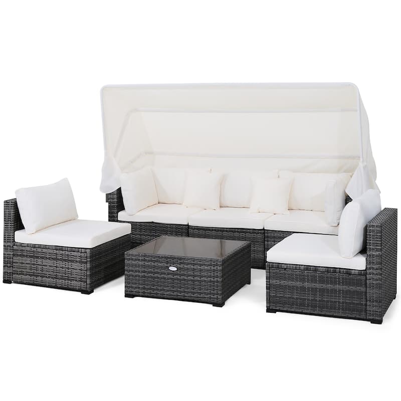 6 PCS Patio Furniture Set Conversation Set with Retractable Canopy - Beige