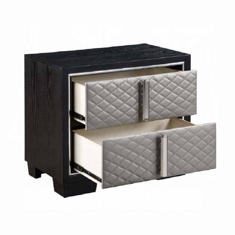 Silver and Black 2-Drawer Nightstand with Chrome Accents