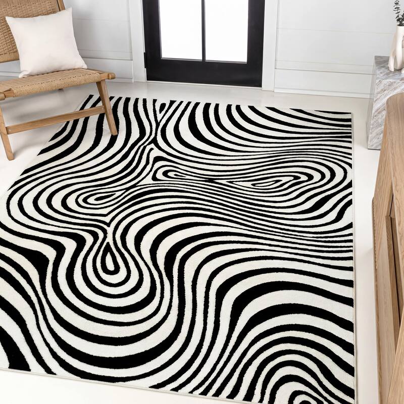 JONATHAN Y Maribo Minimalist Scandi Striped Navy/ivory Area Rug