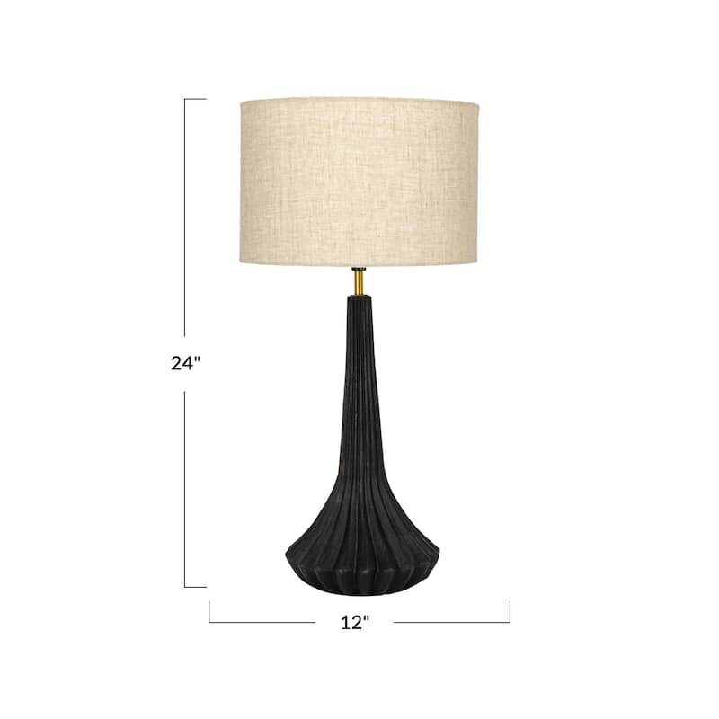 Mango Wood Pleated Table Lamp with Linen Shade - 12.0"L x 12.0"W x 24.0"H