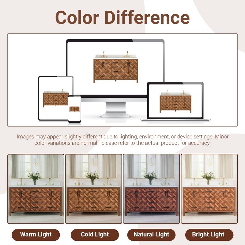 60" Freestanding Bathroom Vanity with Engineered Stone Top, Ceramic Double-Sink, Built-In Power Outlet, and Hair Dryer Storage