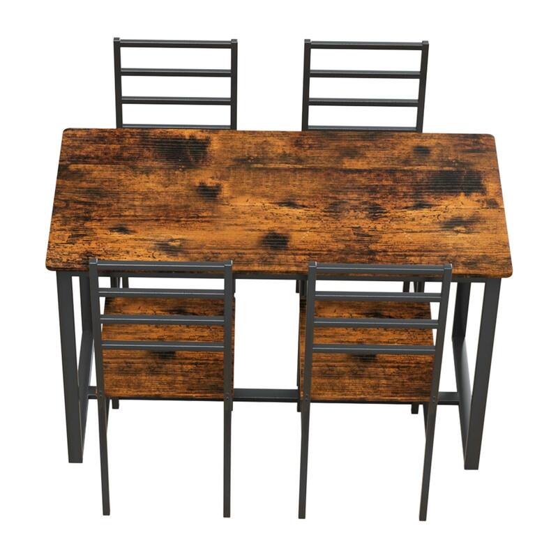 5 Piece Metal and Wood Indoor Modern Dinning Table Furniture Set for 4, Dining Table Chairs