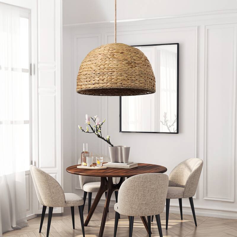 Althea Rattan Pendant Light - Natural Large Dome 1-Light Handwoven Hanging Light For Modern, Transitional, Farmhouse Room Decor