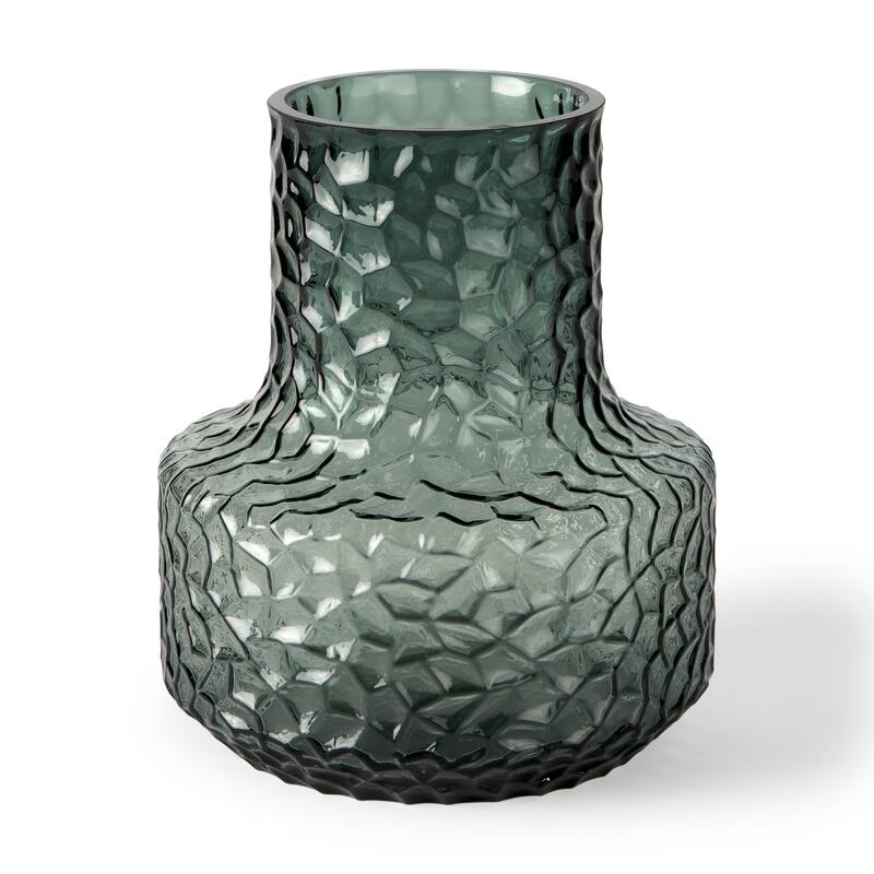 7" Green Faceted Glass Table Vase - 6.30