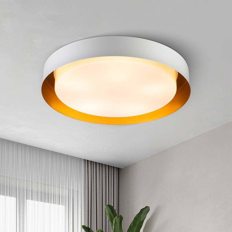 Modern Minimalist Round Drum Flush Mount Ceiling Lights - W23.6" - White