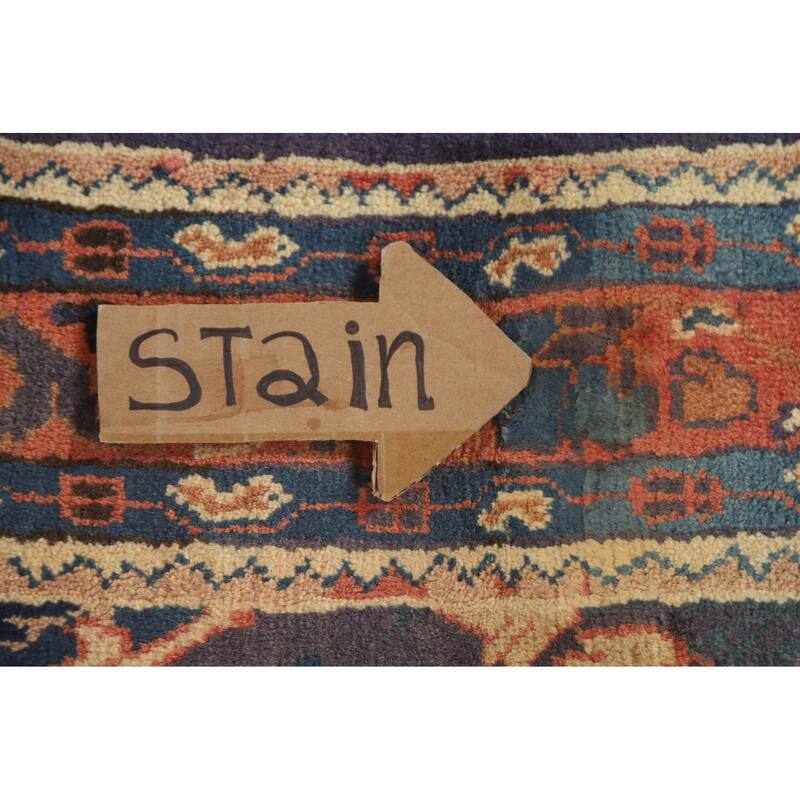 Hand Knotted Oriental 100% Wool Carpet Traditional Geometric Navy Blue & Blues Mahal Runner Rug - 10' 8'' X 3' 5''