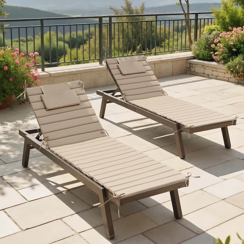 Outdoor Chaise Lounge Cushion Quilted Patio Sun Lounger Pad with Straps - 2PC - New Beige, Fits 78"-82" chaise