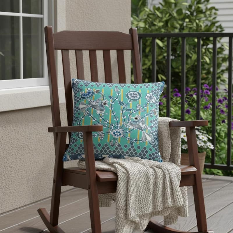 HomeRoots Set of Two 16" X 16" Blue and White Peacock Blown Seam Floral Indoor Outdoor Throw Pillow - 16.00' X '16.00' X '5.00 - Blue/White - 16.00' X '16.00' X '5.00