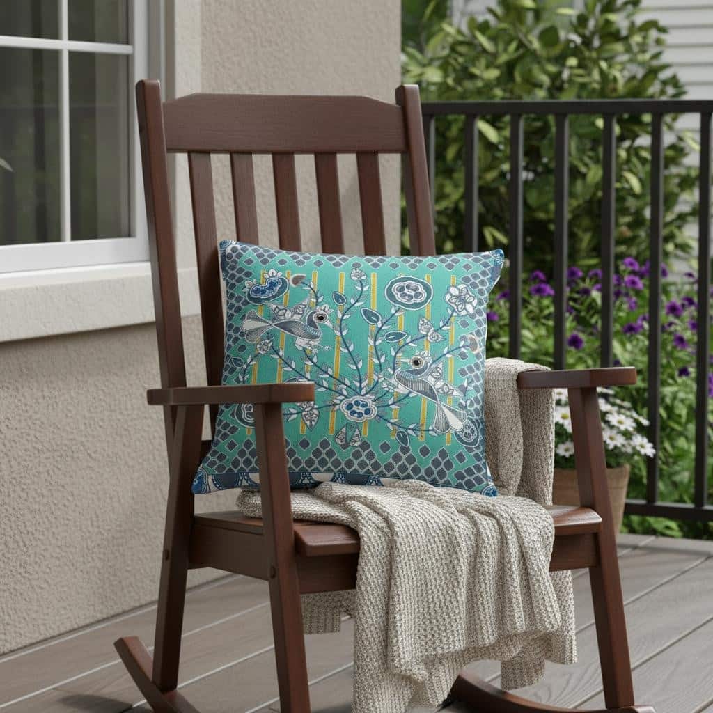 HomeRoots Set of Two 16" X 16" Blue and White Peacock Blown Seam Floral Indoor Outdoor Throw Pillow - 16.00' X '16.00' X '5.00