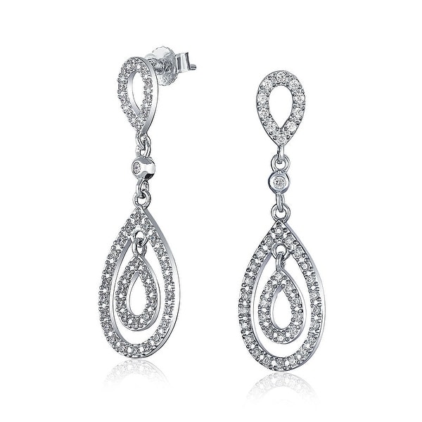 Clic Bridal Prom Double Open Cubic Zirconia Pave Cz Long Clic Bridal Prom Double Open Cubic Zirconia Pave Cz Long Teardrop Dangle Earrings For Women 925 Sterling Silver On Free Shipping Orders