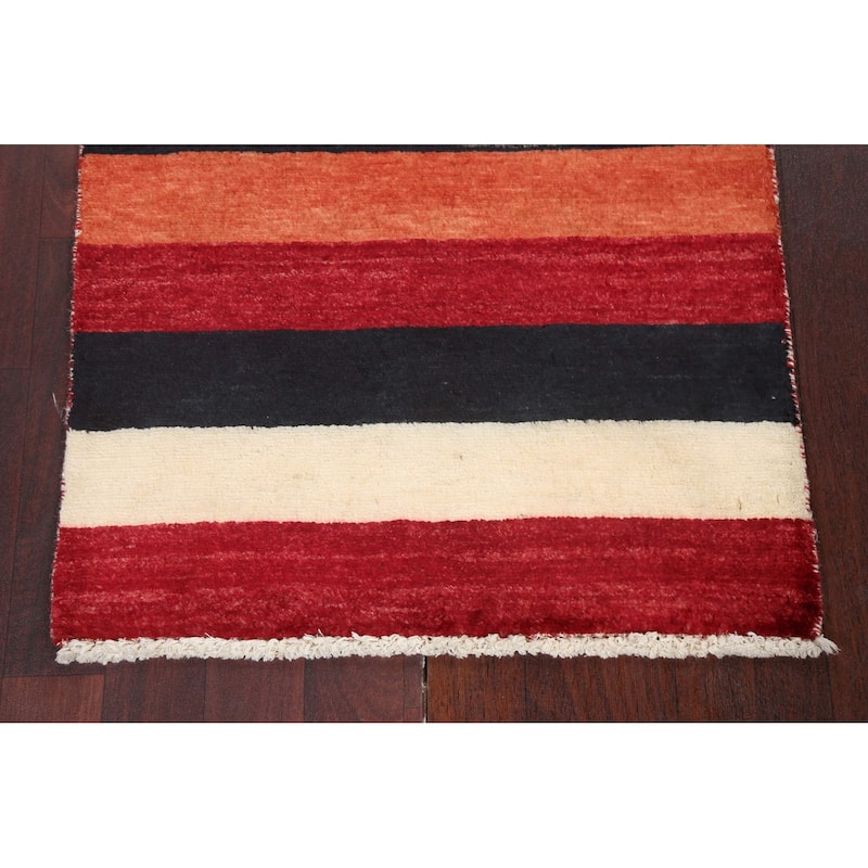 Contemporary Gabbeh Kashkoli Wool Area Rug Hand-knotted Striped Carpet - 2'2" x 3'0"