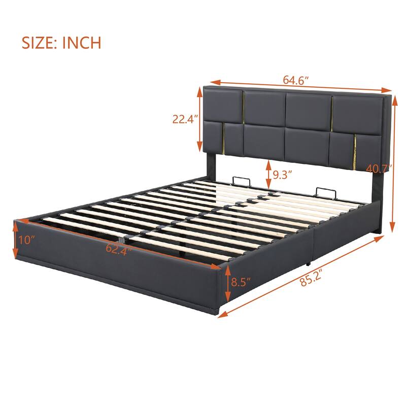 Upholstered Platform Bed with Hydraulic Storage System