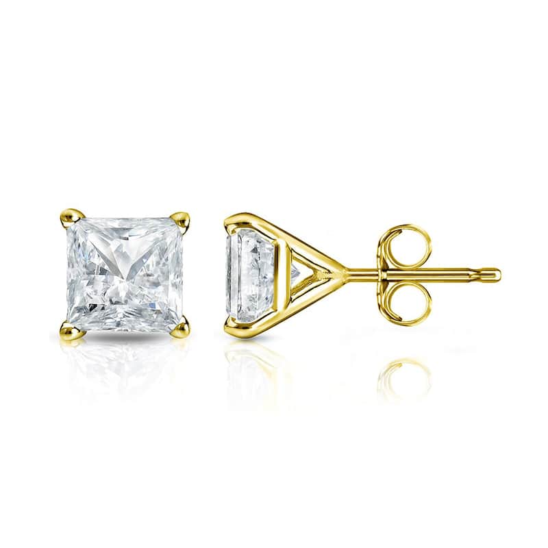 Auriya 1/2ctw Princess-cut Diamond Stud Earrings 14k Gold Martini-set - Yellow