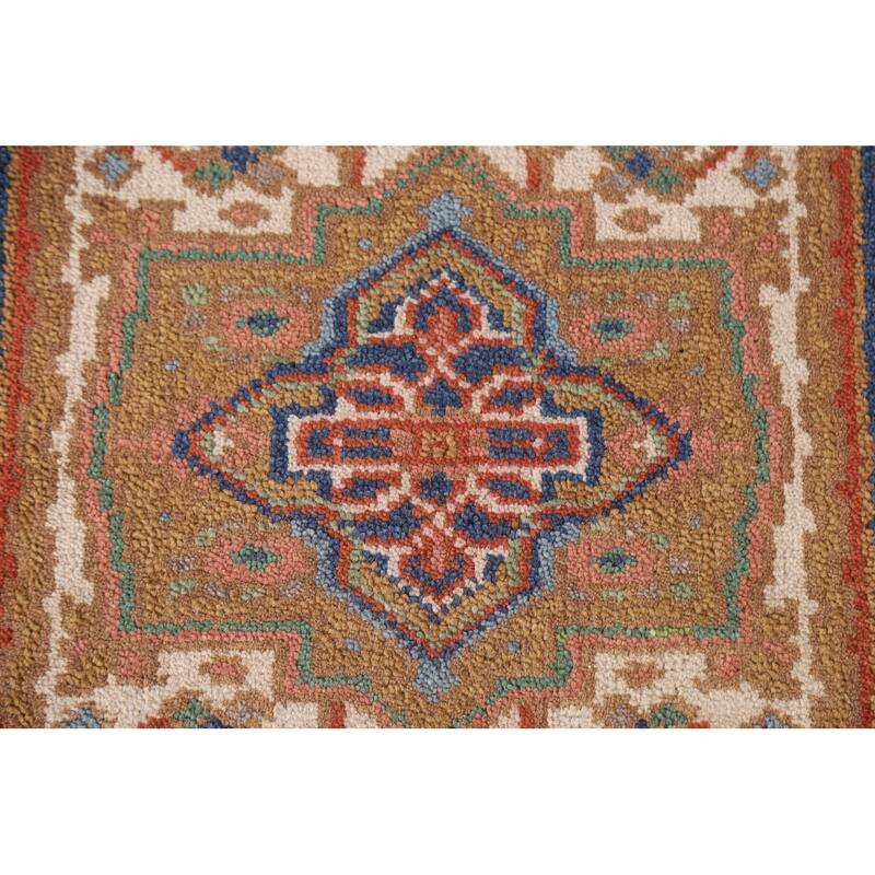 Geometric Beige Heriz Serapi Oriental Area Rug Handmade Wool Carpet - 2'0"x 3'0"
