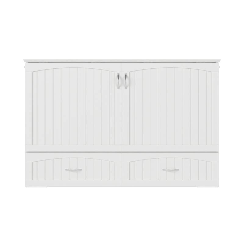 Murphy Bed Chest Solid Wood Modern Bed with Mattress & Storage - White Finish